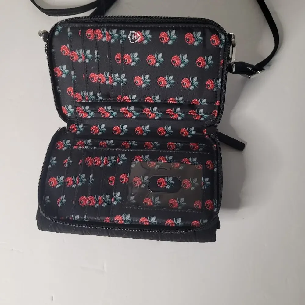 Chic Vera Bradley Black Shoulder & Wrist Bag - Red Roses!